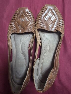 Natural Soul Woven Leather Flats - Brown